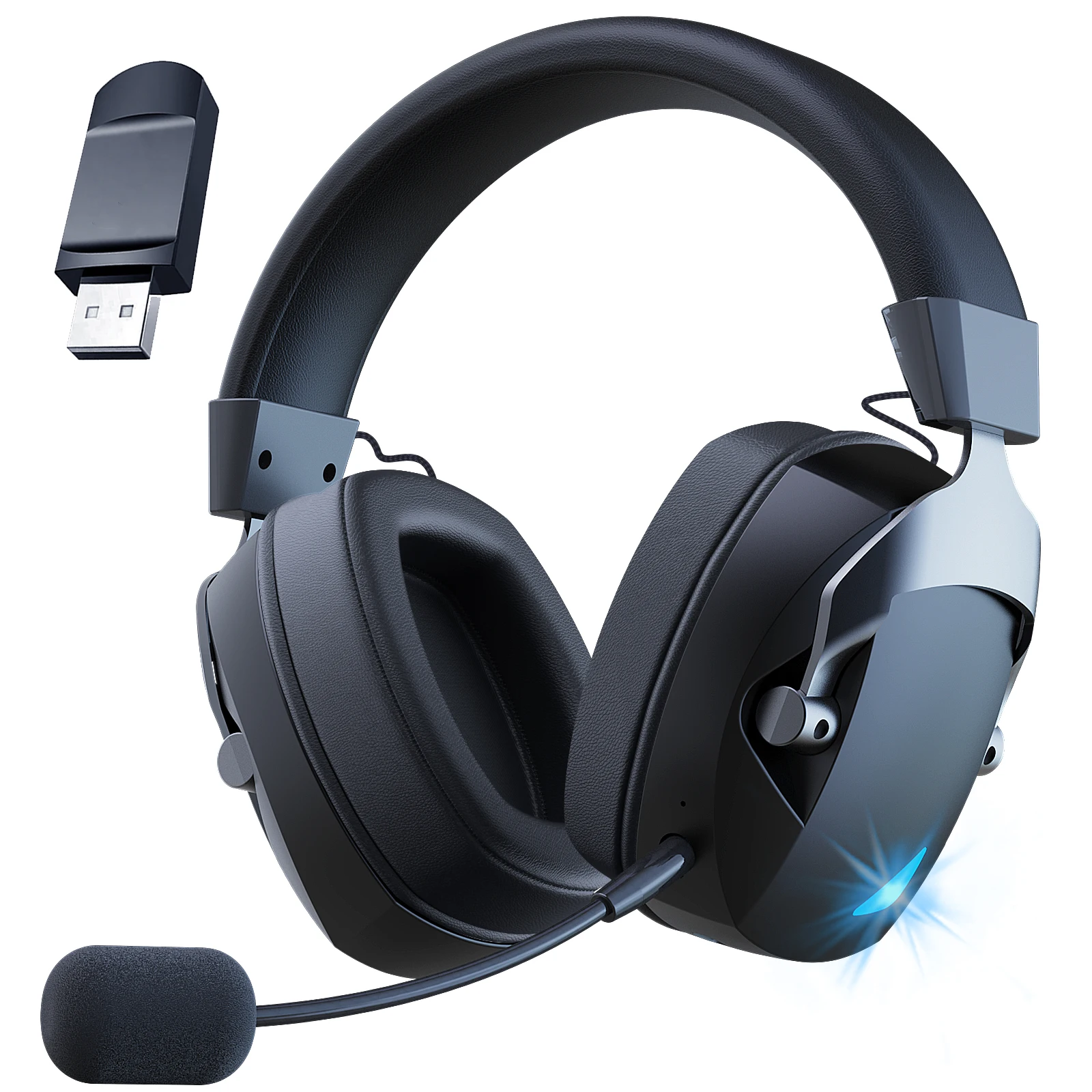 Gaming Headset with Detachable Noise Cancelling Microphone,2.4G Bluetooth-USB-3.5mm Wired…