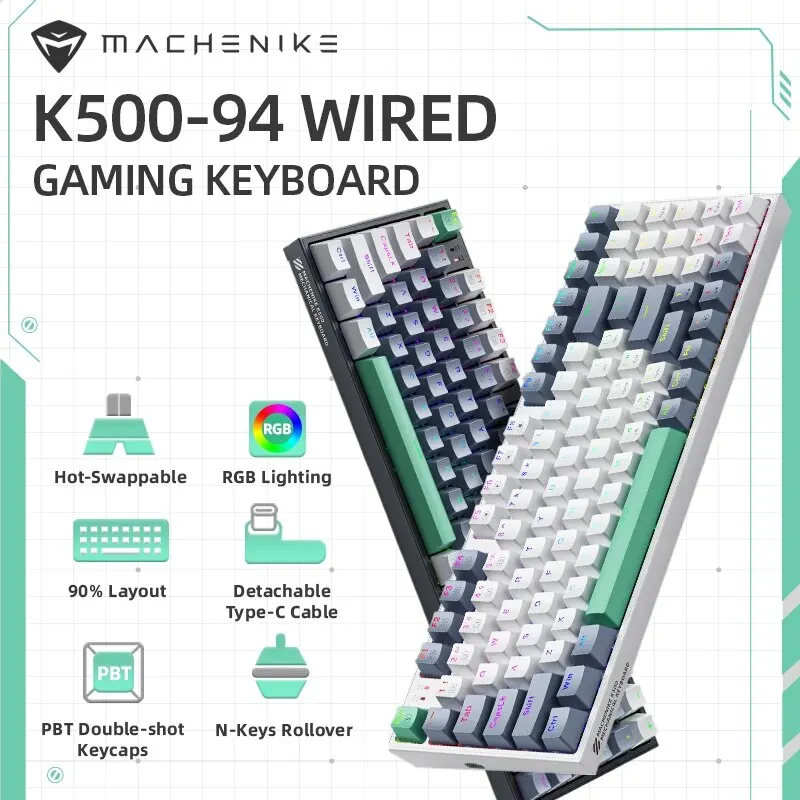 MACHENIKE K500 Mechanical Keyboard Wired Gaming Keyboard K500-B94 Hot Swappable 94 Keys…