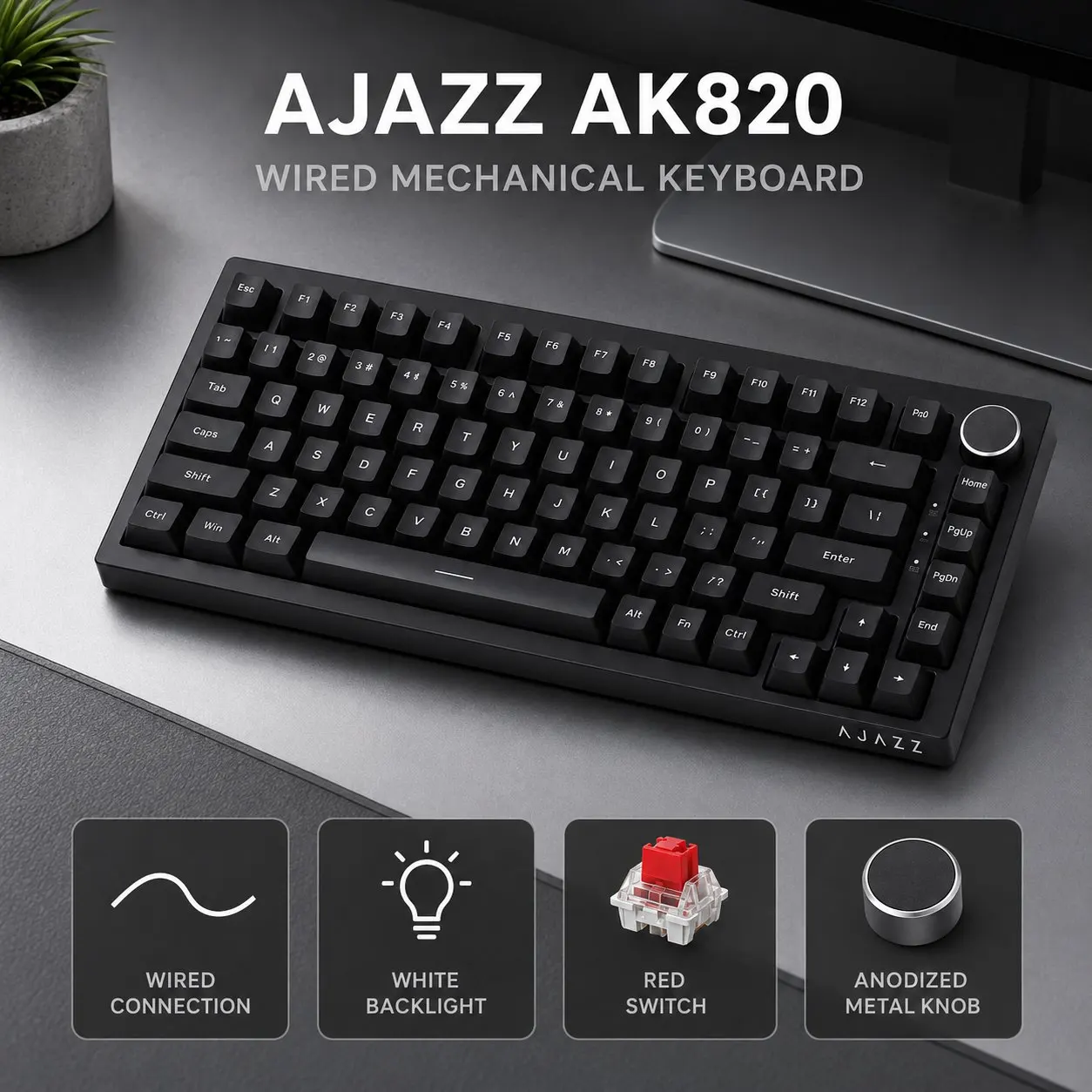 AJAZZ AK820 and AK820PRO Mechanical Gaming Keyboard 75% Layout PBT OEM Keycap RGB…