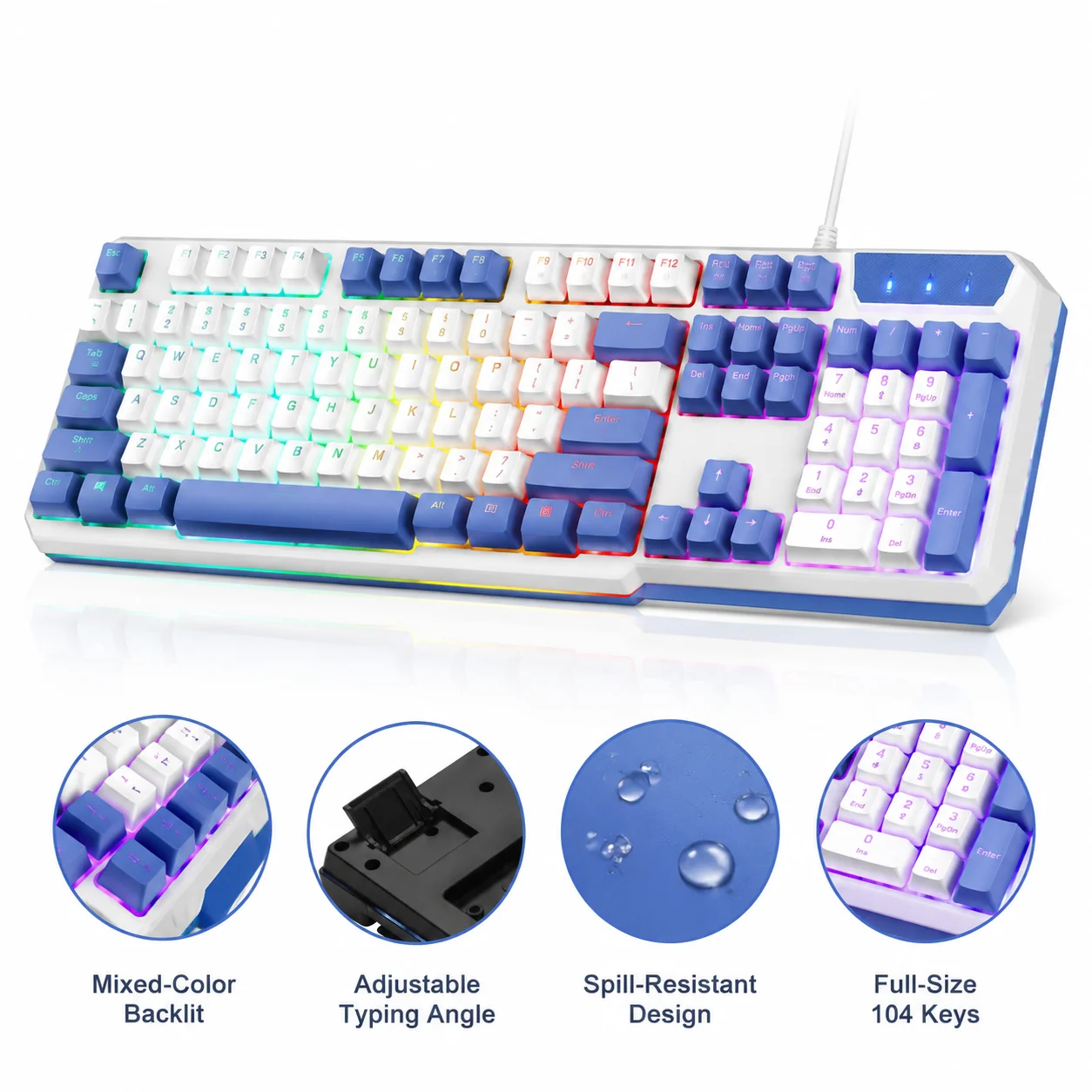 RGB Backlit Waterproof Mechanical Feel Gaming Wired Keyboard Full-Size Ergonomic…
