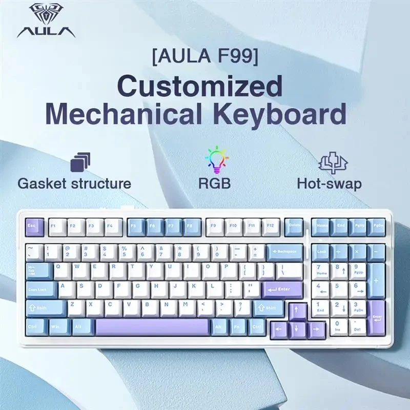 Aula F99 Gaming Mechanical Keyboard Three Mode 2.4g Wireless Bluetooth Wired Hot Swap PBT…