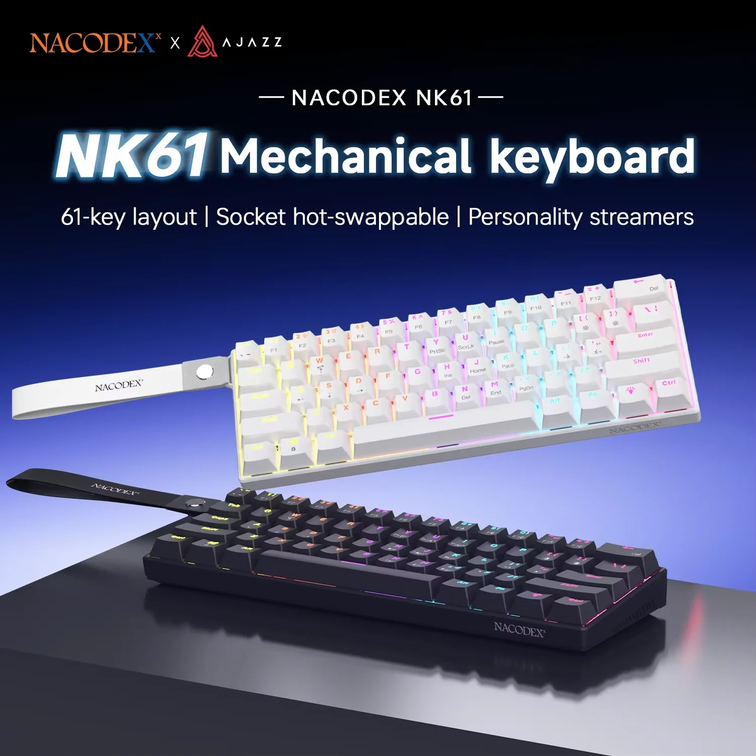AJAZZ NK61 Wired Gaming Mechanical Keyboard 60% RGB Hot-Swappable 61 Keys Red Switch Mini…