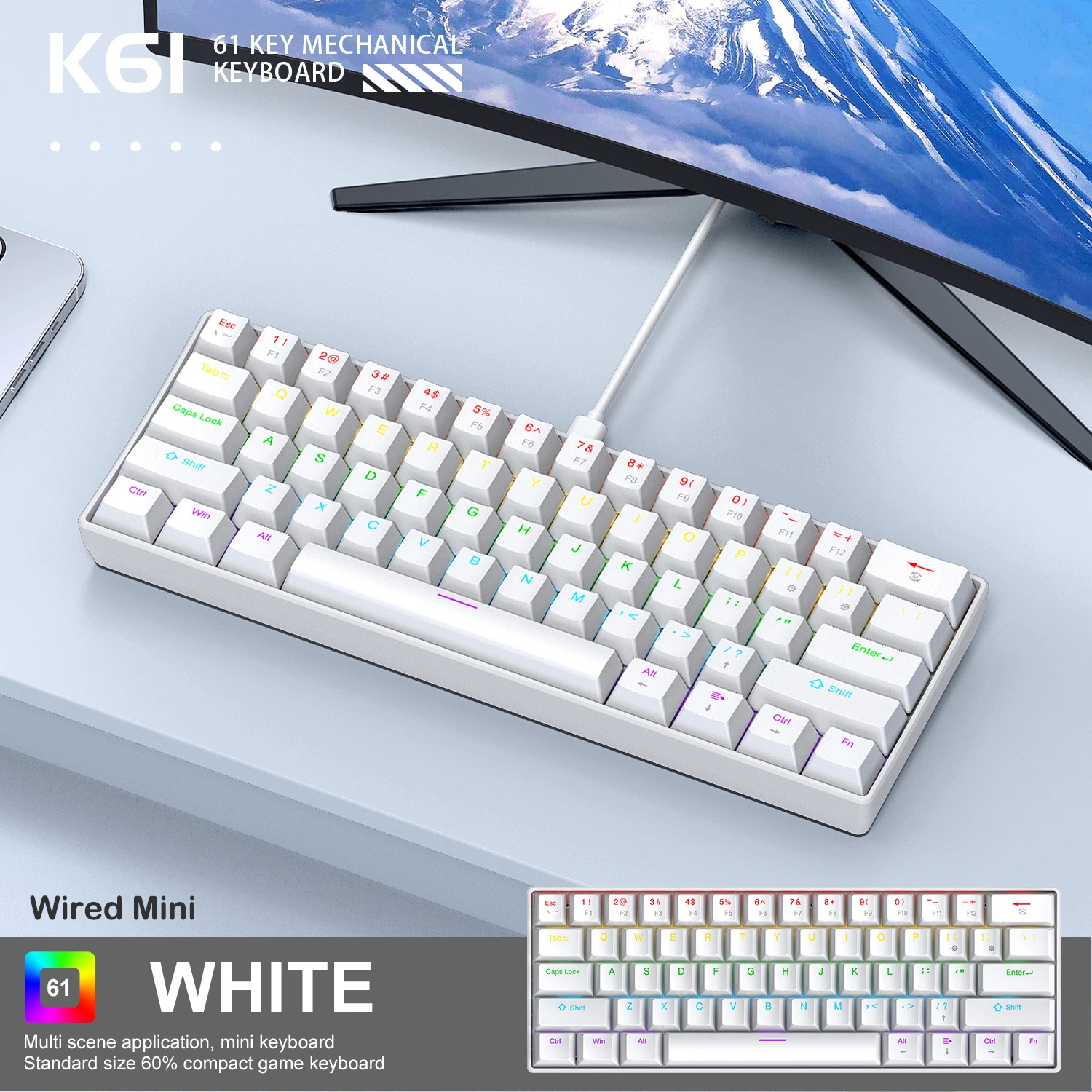 K61 60% Mechanical Keyboard Wired RGB, 61 Keys Mini Gaming Keyboard, Phantom RGB…