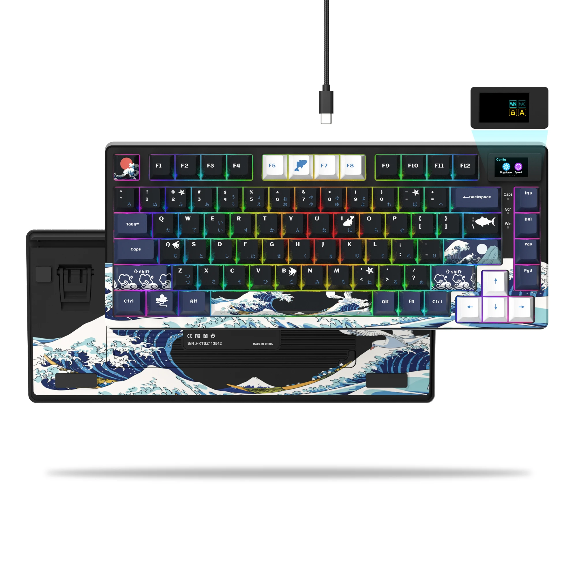 Wired Mechanical Gaming Keyboard with OLED Display Full Key Hot-Swappable Pudding RGB…