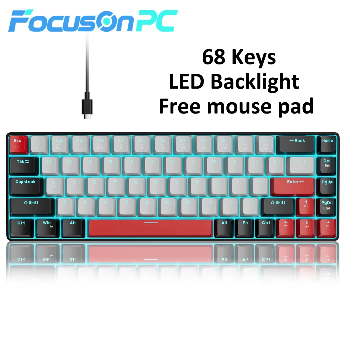 FocusOnPC MK-BOX Portable 60% Mechanical Gaming Keyboard, 68 Keys Compact Wired Keyboard…