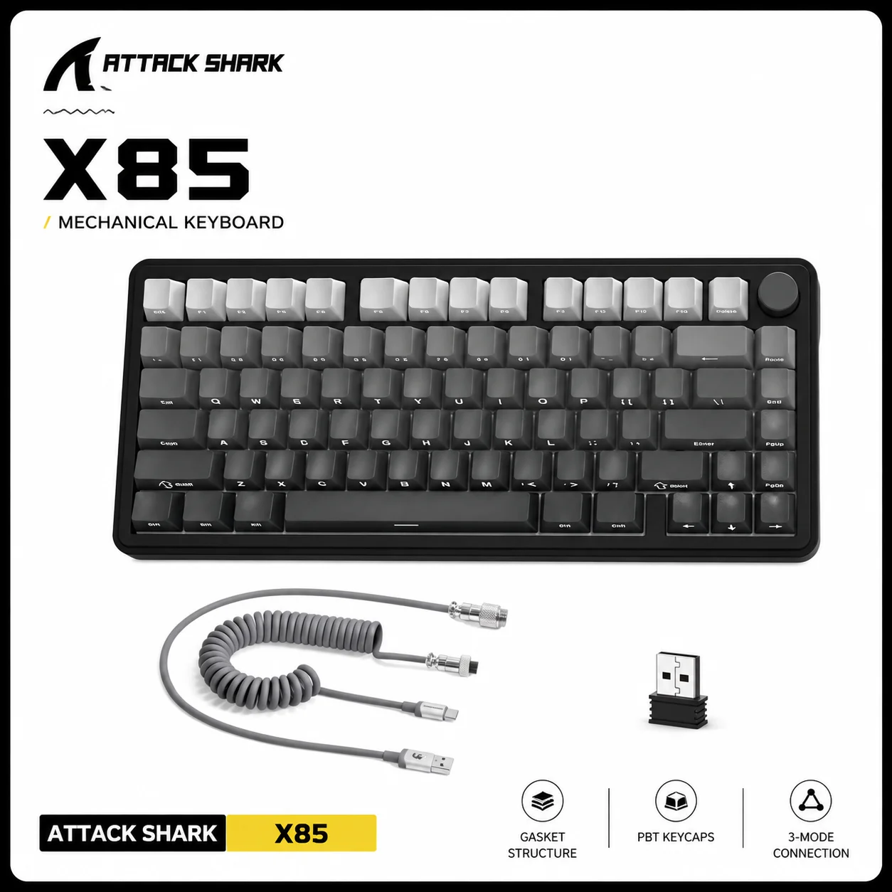 ATTACK SHARK X85 75% Tri‑Mode(Wired/2.4GHz/Bluetooth) Hot Swap Mechanical Keyboard Kit…