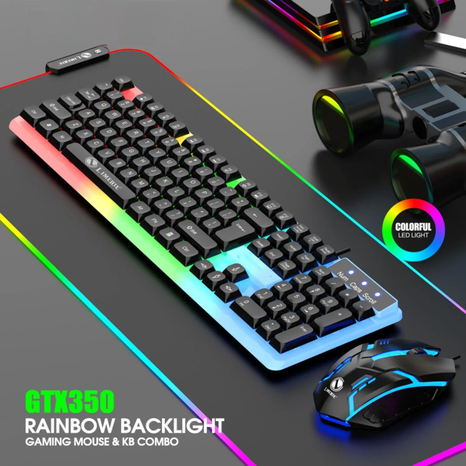 Mechanical Feel Keyboard and Mouse Set, with RGB LED Backlight, USB Wired - 104 Keys…
