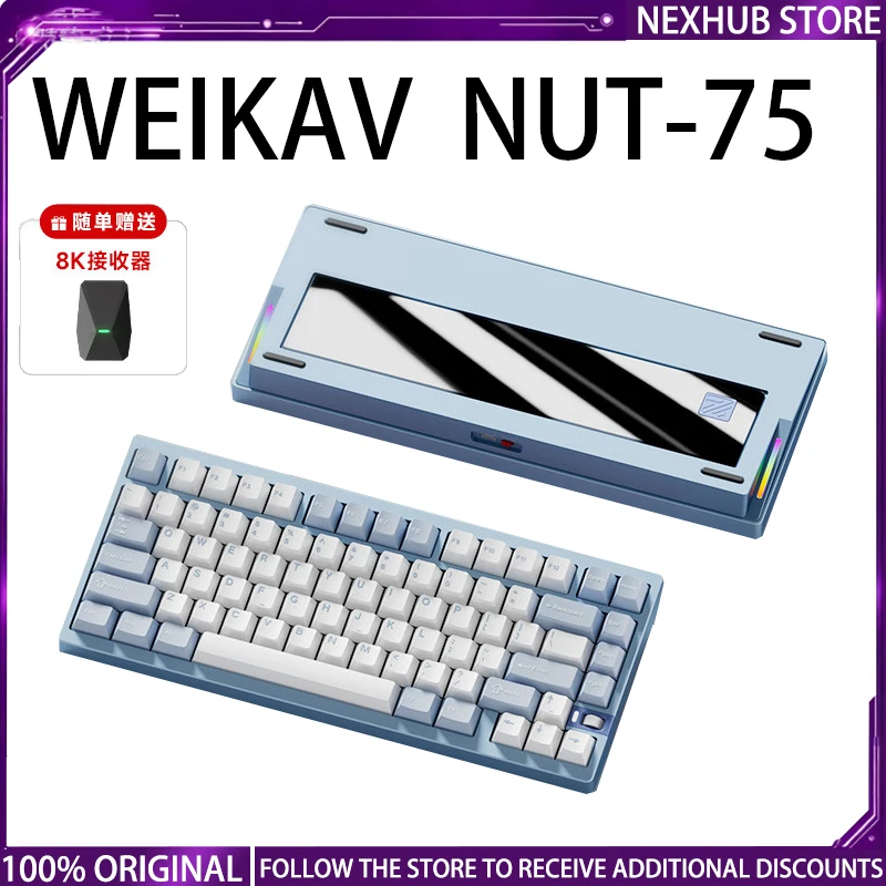 WEIKAV NUT75 Mechanical Keyboard Aluminum Alloy ARGB Music Rhythm Wireless Tri Mode Dual…
