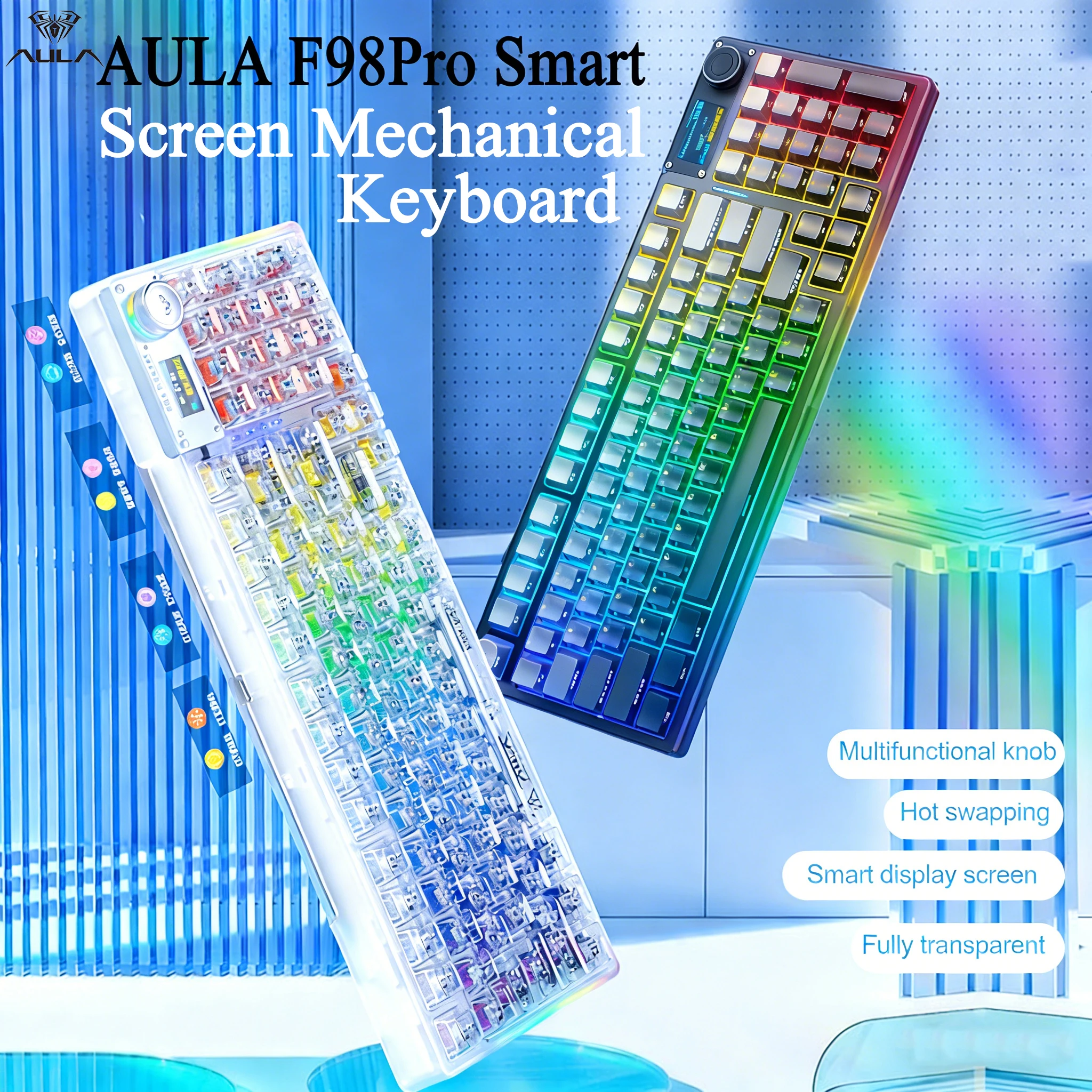 F98pro V3 Wireless Mechanical Keyboard Knob OLED Display Hot Swap RGB Tri-mode…