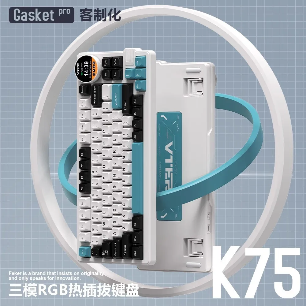 Feker K75 83 Keys Gaming Mechanical Keyboard Custom 3 Mode 2.4g Bluetooth Wireless Keyboard With Knob Screen Pbt Gamer Keyboards