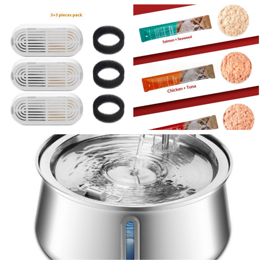 All Stainless Steel Pet Water Dispenser Round Runway Type Large Capacity Dogs And Cats…