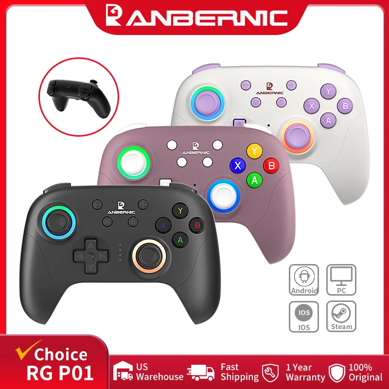 ANBERNIC RG P01 Retro Games Controller Wired/Wireless Bluetooth RGB Hall Effect Joystick…