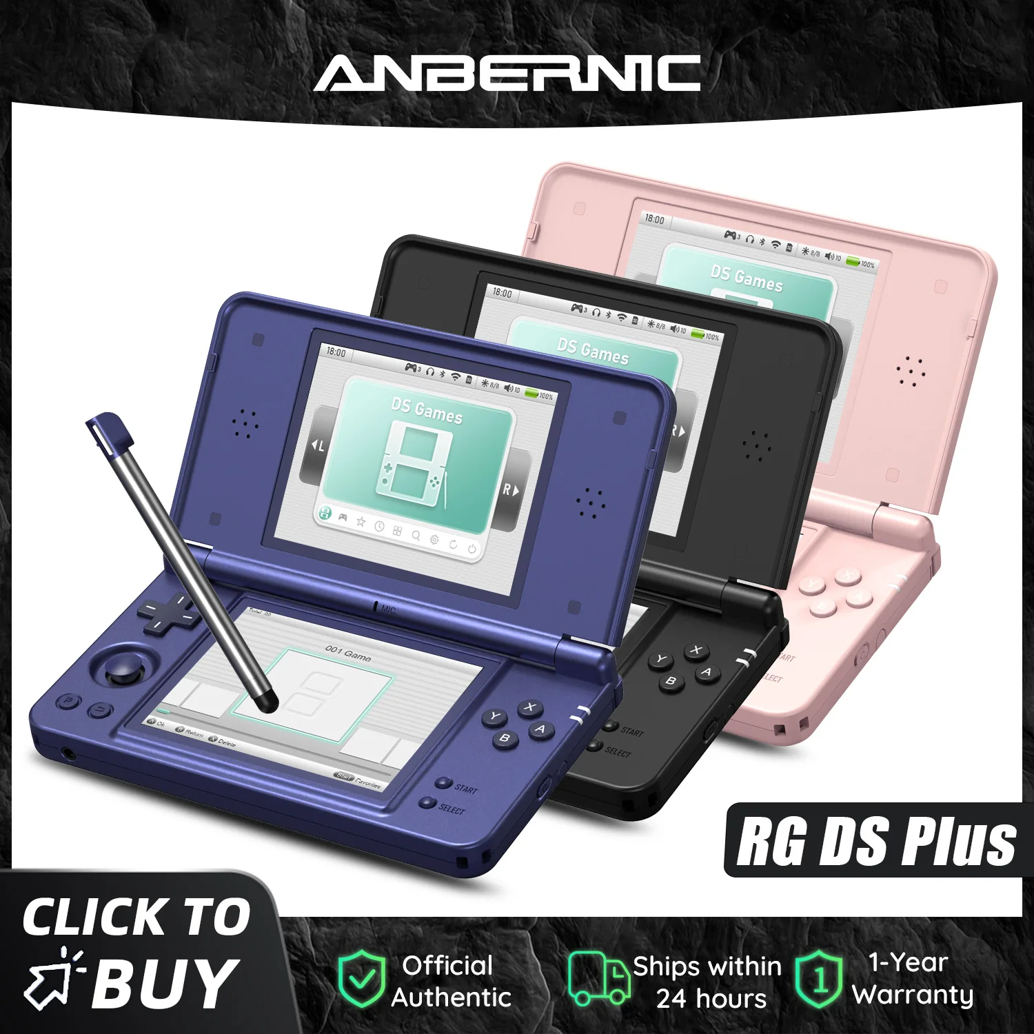 Anbernic RG DS Plus Portable Handheld Game Console Dual Screen 4.3 Inch IPS Retro Gaming…