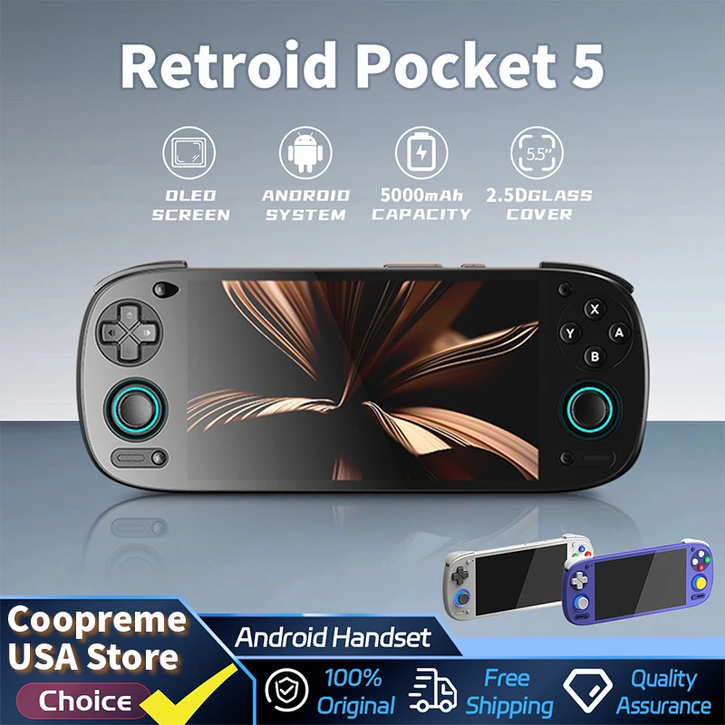 Retroid Pocket 5 Handheld Game Console 5.5'' AMOLED Screen Android13 Joystick RGB…