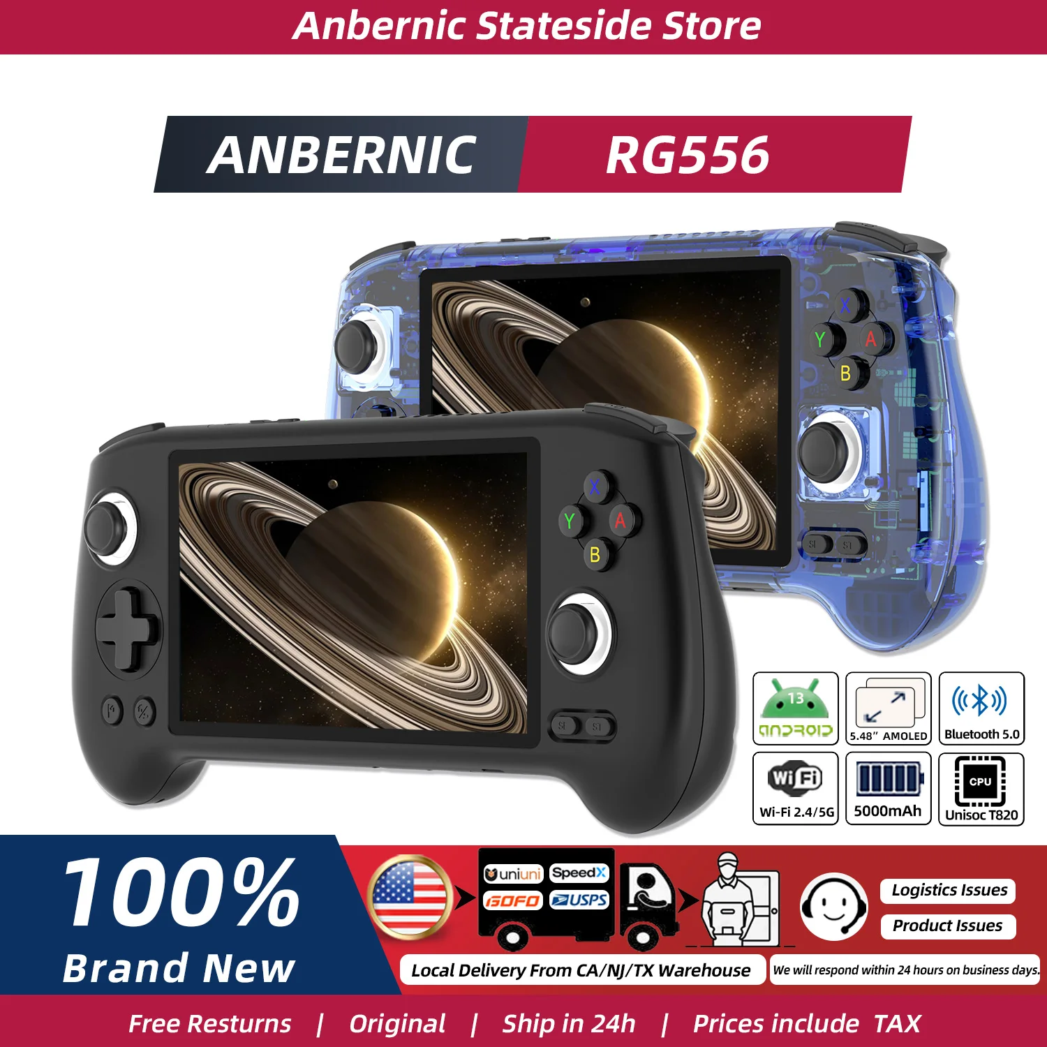 ANBERNIC RG556 Retro Handheld Game Android 13 5.48 inch Touch OLED Screen Support DP WiFi…