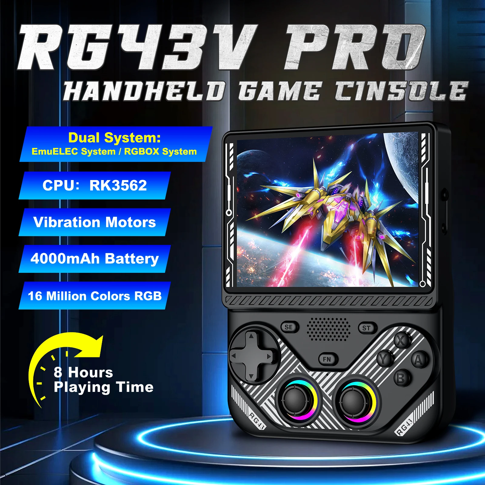 RG43V Pro Retro Handheld Game Console 4.3 Inch IPS Screen Dual System With RK3562 CPU…