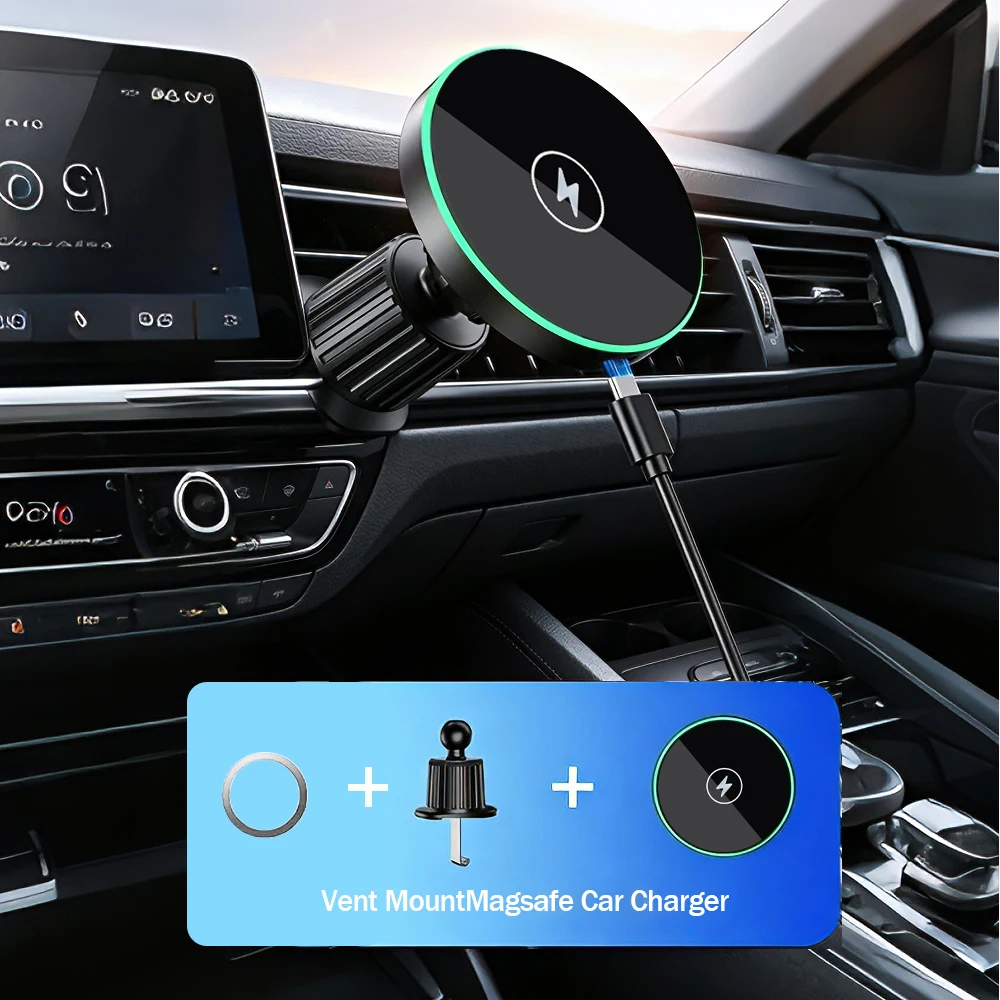 30W Fast Charging Magnetic Car Wireless Charger, LED Light Phone Mount Holder for iPhone…
