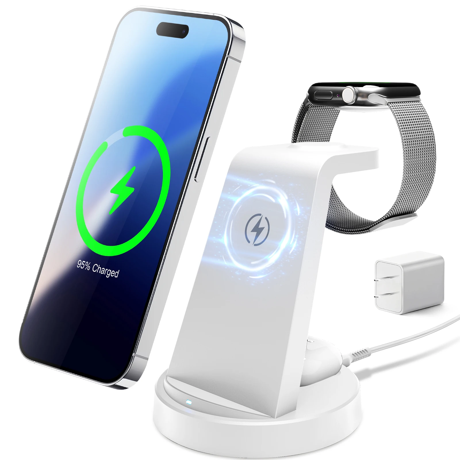 3-in-1 Magnetic Wireless Charger Stand 15W Fast Charging Dock Station Phone Holder For…