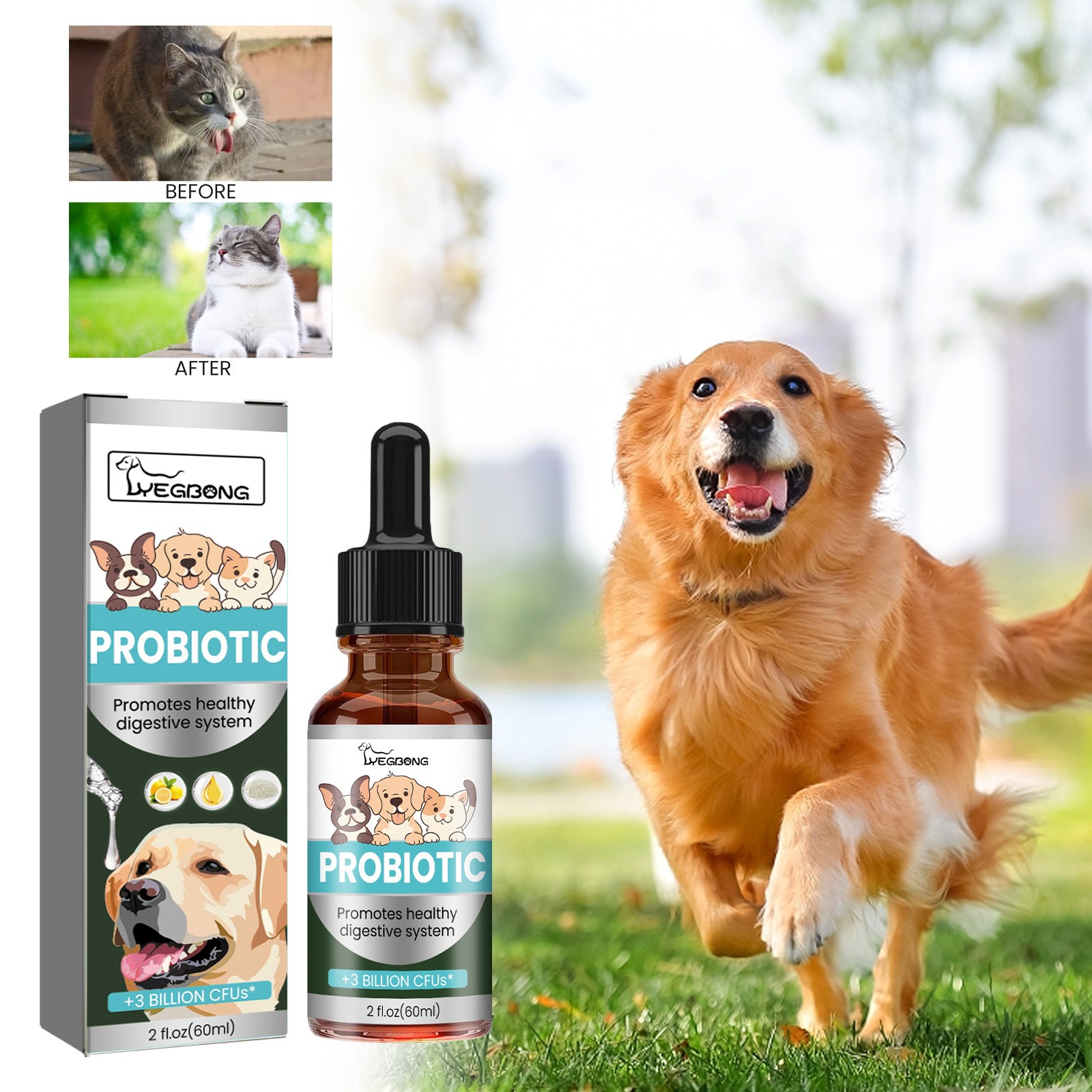 Yegbong Pet Probiotic Drops For Cats And Dogs, Oral Care Solution For Body Discomfort And…