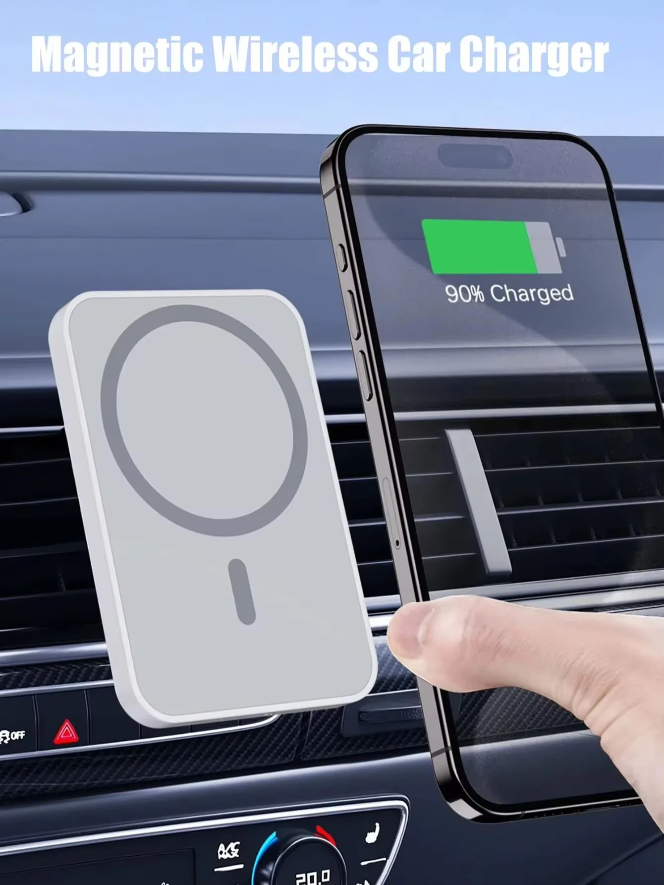 Magnetic wireless car charger phone holder