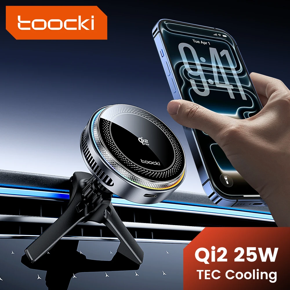 Toocki Qi2.2 25W Wireless Charger Magnetic Car Phone Holder TEC Cooling for iPhone 17 16…