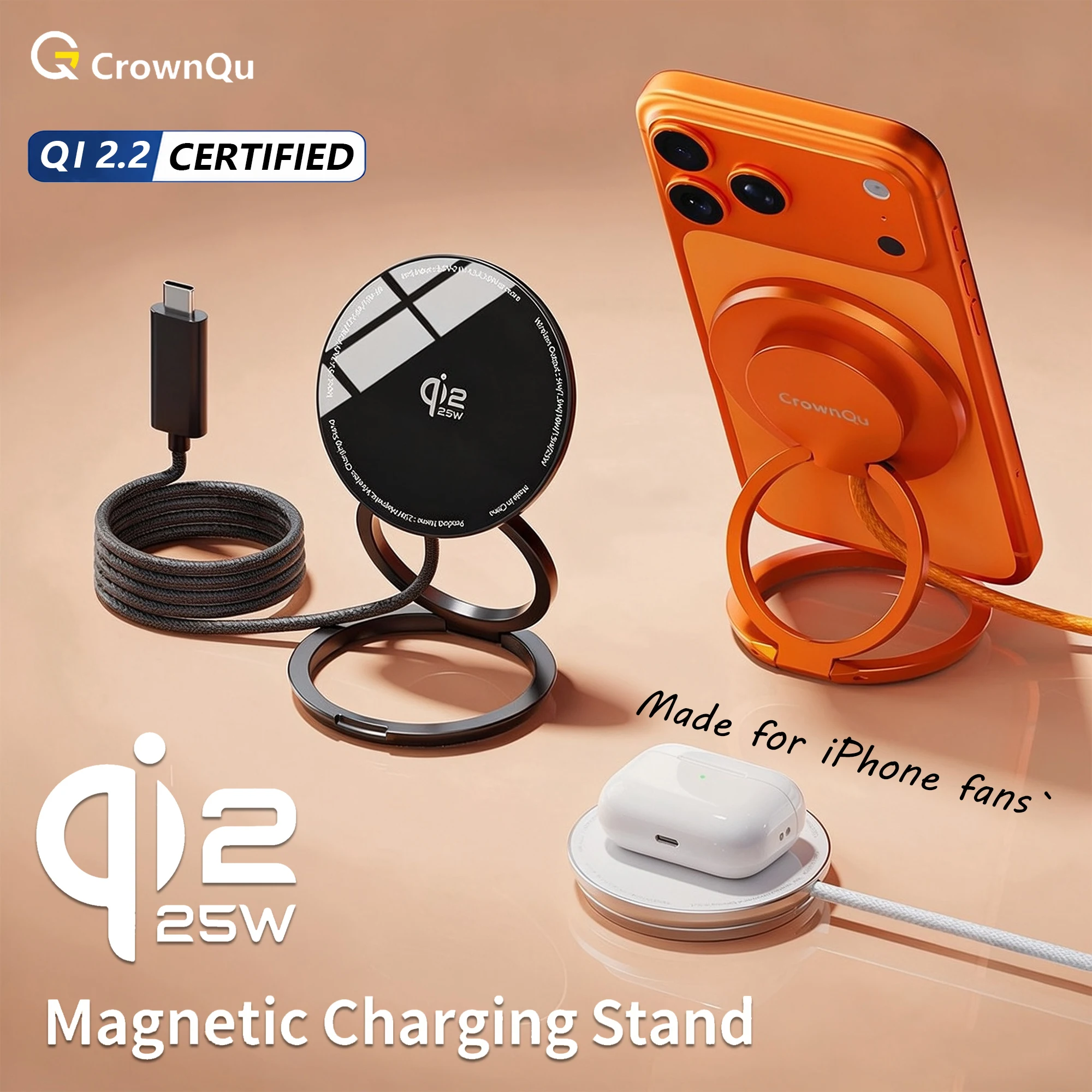 Qi2.2 Magnetic Wireless Charger Stand Foldable 25W Fast Charging with 47.2" Cable For…