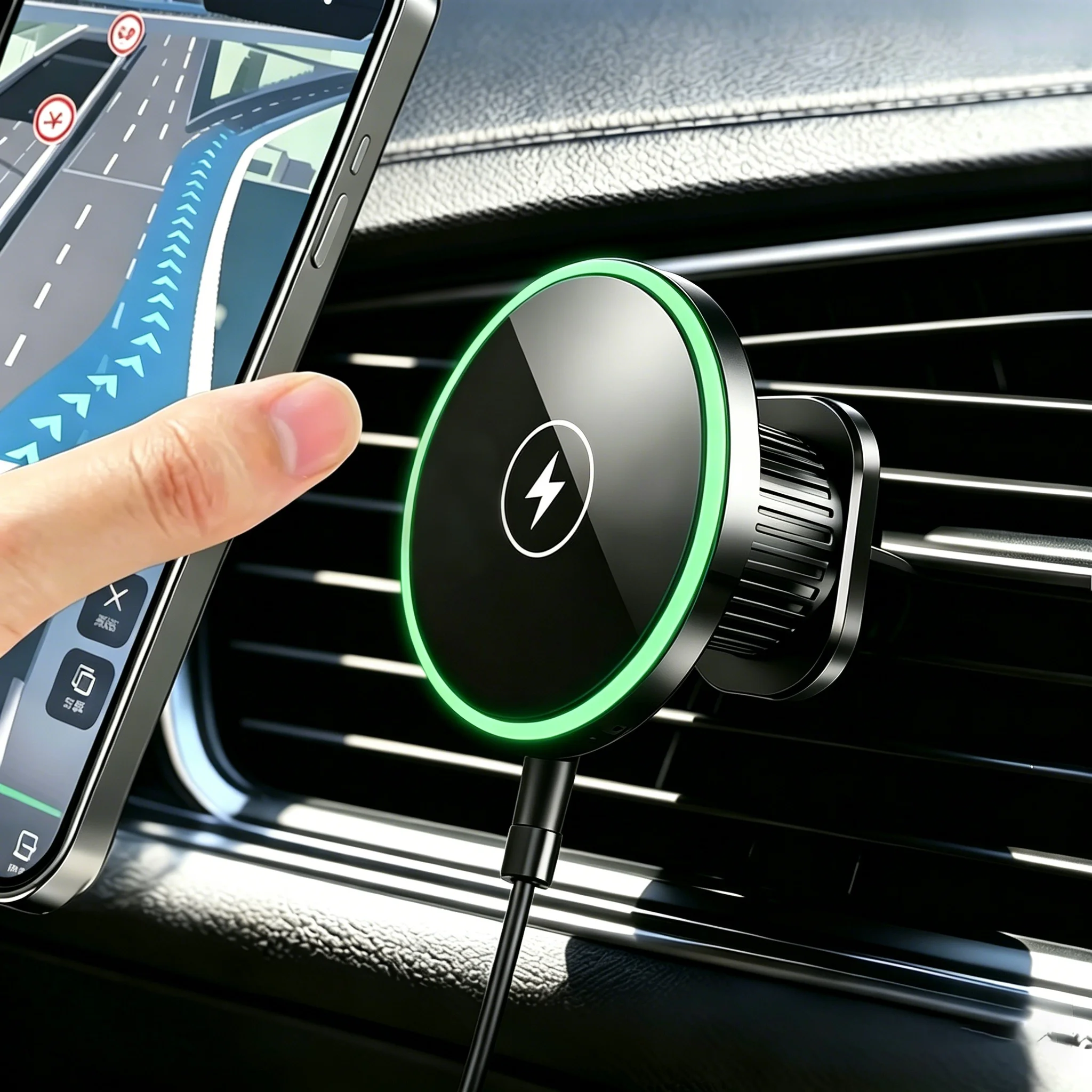 Car Magnetic Phone Holder 15W Magnetic Wireless Charger Phone Mount LED Lights Magsafe…