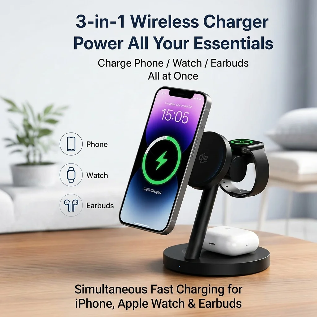 HaaYot Qi2.2 25W 3-in-1 Magnetic Wireless Fast Charger for iPhone 17/16 & Galaxy S26/S25…