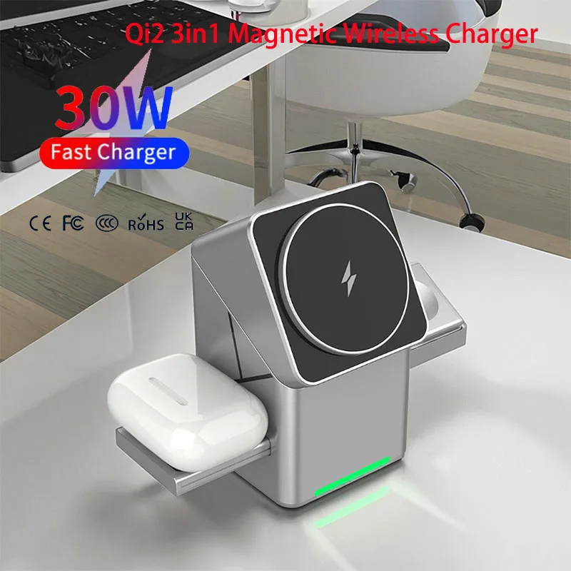Rotating Qi2 3-in-1 15w Magnetic Wireless Charger Stand For iPhone 16 15 14 13 12 Max…