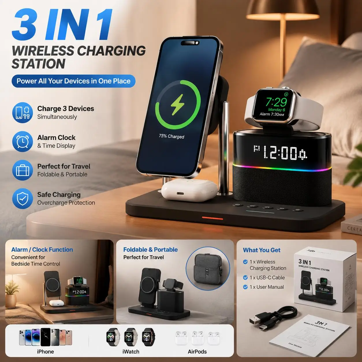 Magnetic Wireless Charging Station for Phones 12 13 14 15 16 17 and Smartwatch 8 7 6 5…