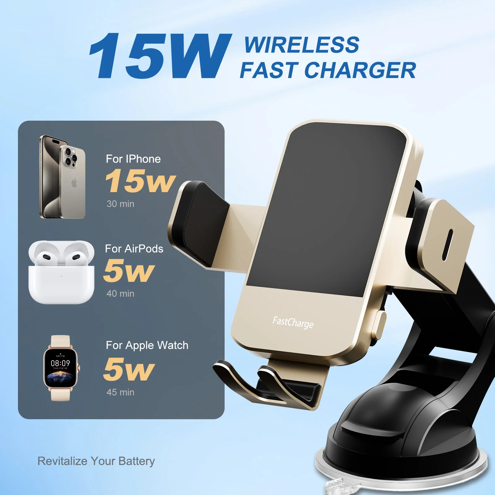 15W Qi Magnetic Wireless Car Phone Charger Auto-Clamping Car Charger Phone Holder…