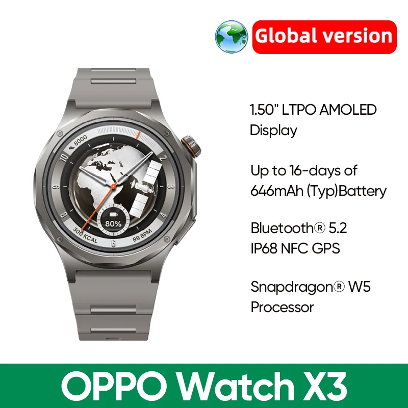 Global Version Smartwatch OPPO Watch X3 Snapdragon W5 Up to 16 Days of Battery Life…