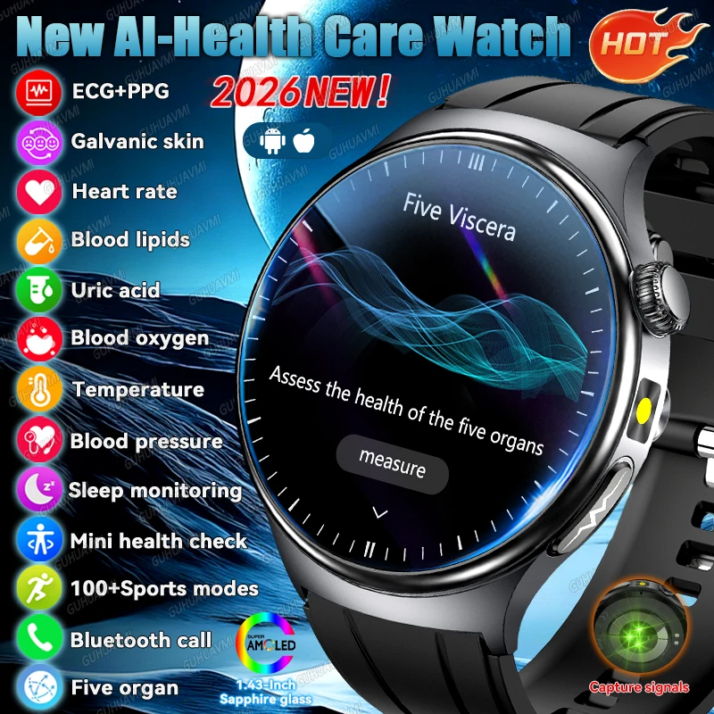 AI-Diagnosis Care Smartwatch ECG+PPG Accurate Uric Acid Blood Pressure Body Fat Five…
