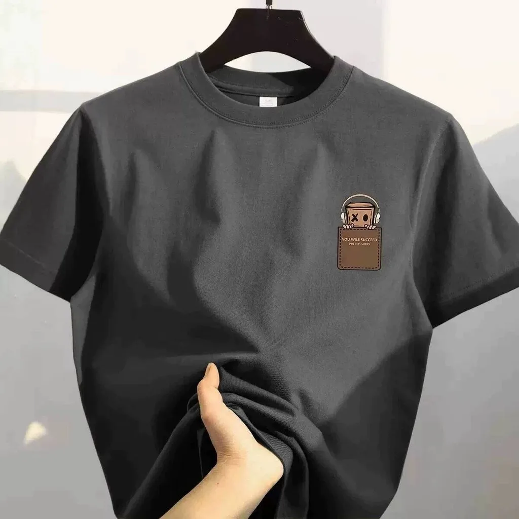 American Style Vintage Fashion Simple Design Print Cotton Men T Shirt Oversized Sports…
