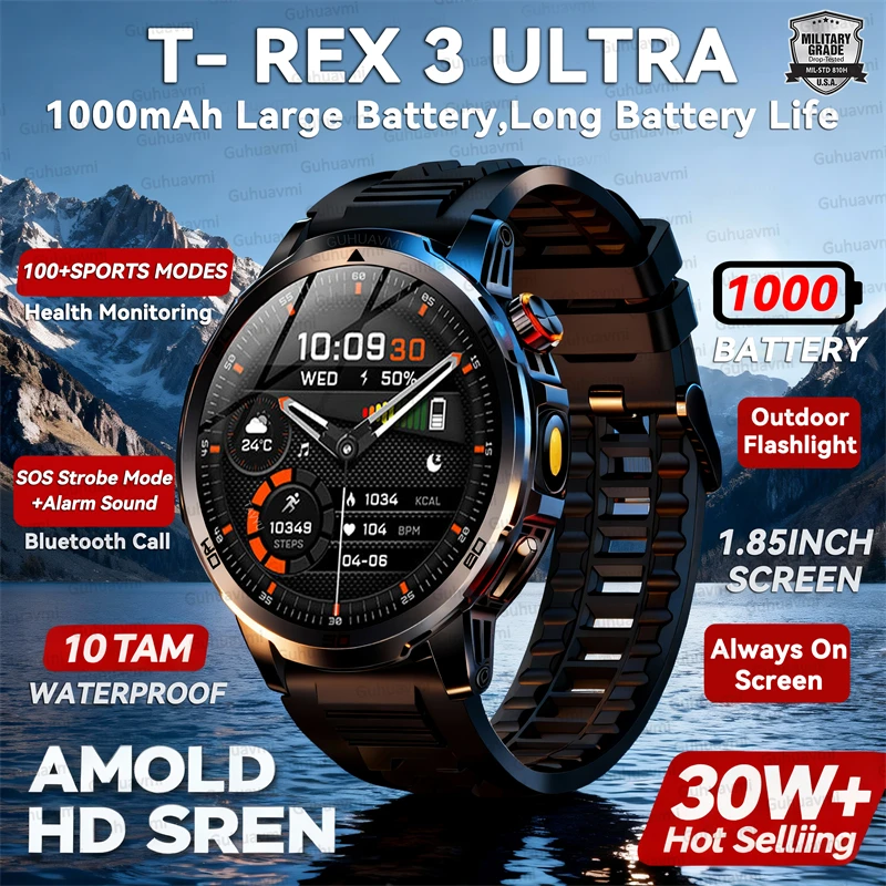 Military T-Rex 3 Smart Watch Fitness Clock Men 466*466 AMOLED Screen 1000mAh Battery…