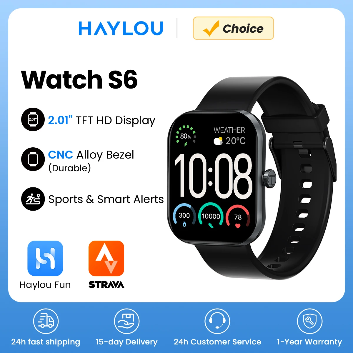 HAYLOU Watch S6 Smartwatch 2.01" HD Display Smart Watch Bluetooth Voice Callings IP68…