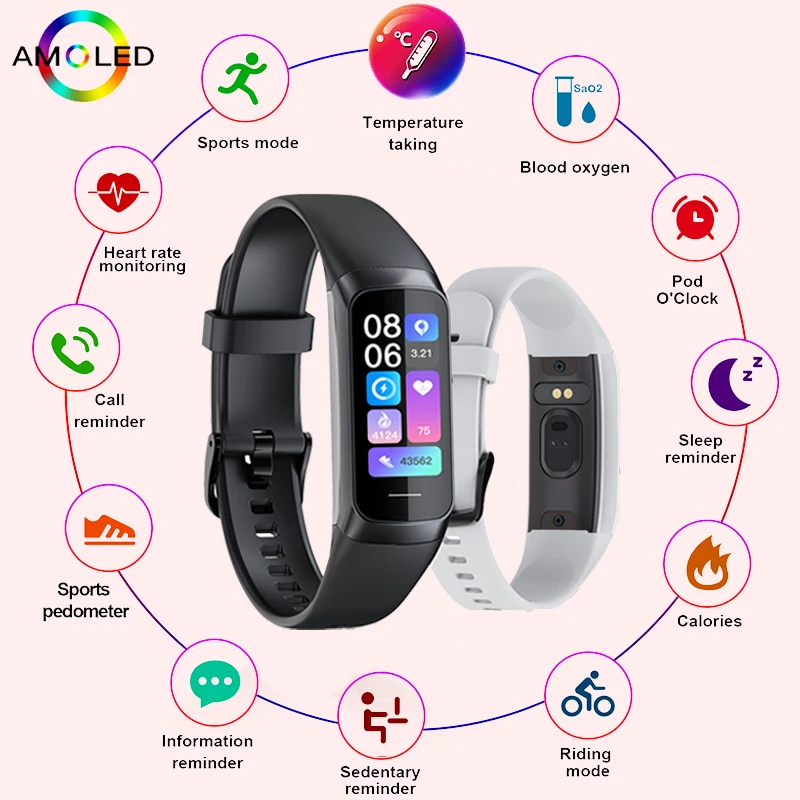 LIGE 1.1 Inch Amoled Heart Rate Monitor Smart Bracelet Wristband Slim Smart Watch Men…