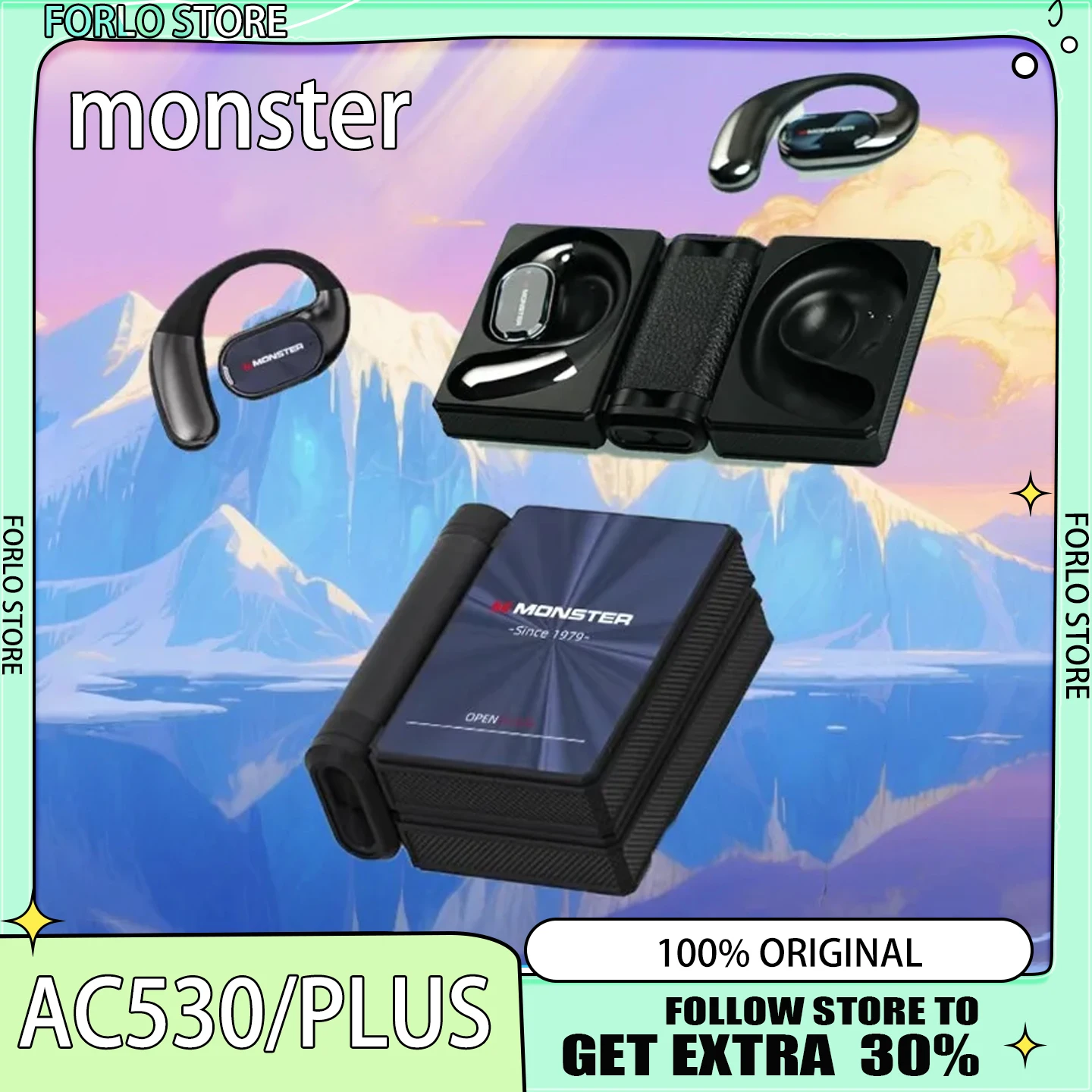 MONSTER AC530plus Version Wireless Bluetooth 6.0 earphones Large Speaker Ear-hook AI…