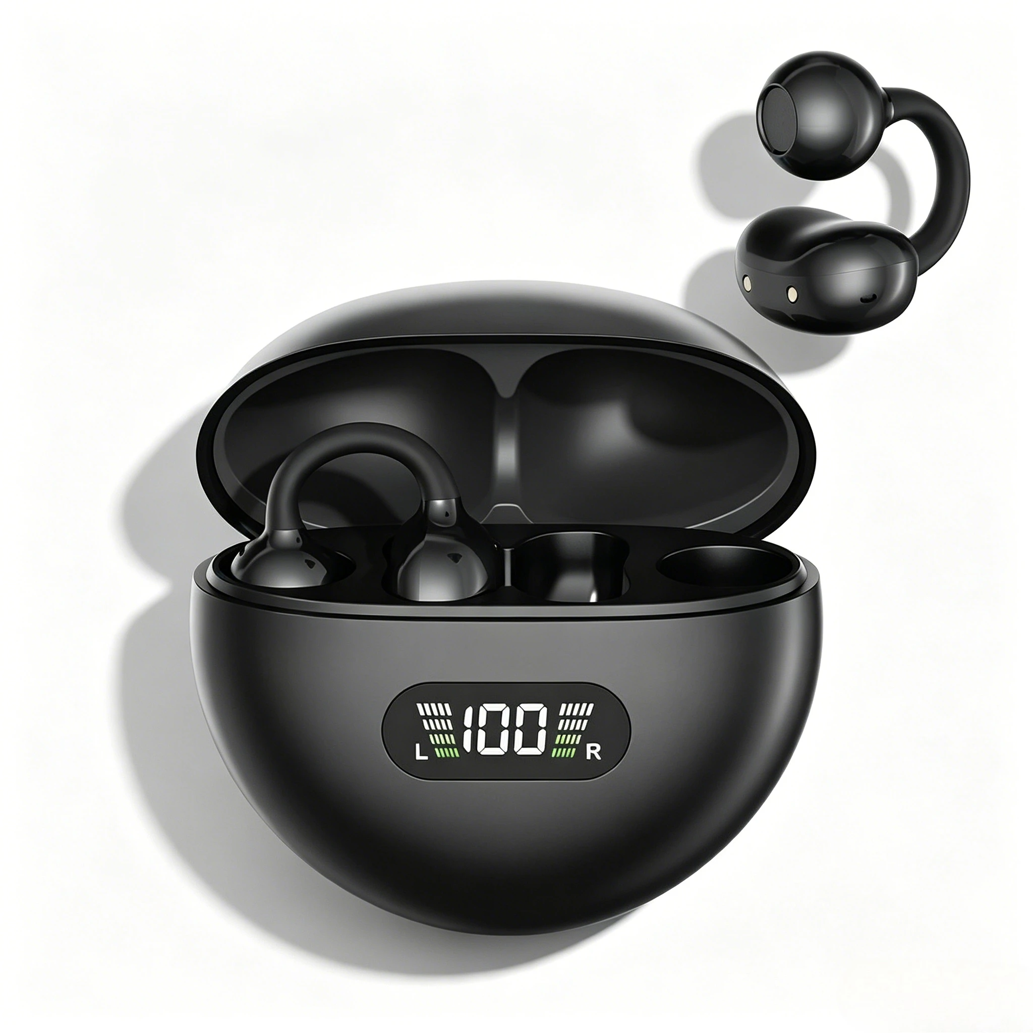 Digital Display Ear Clip Headphones Wireless Bone Conduction Bluetooth 5.4 Earbuds…