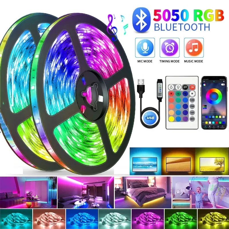 5V Usb Led Lights For Room 5050 Rgb Led Strip 5 10 Meter Diode Tape Gamer Decoration Ice…