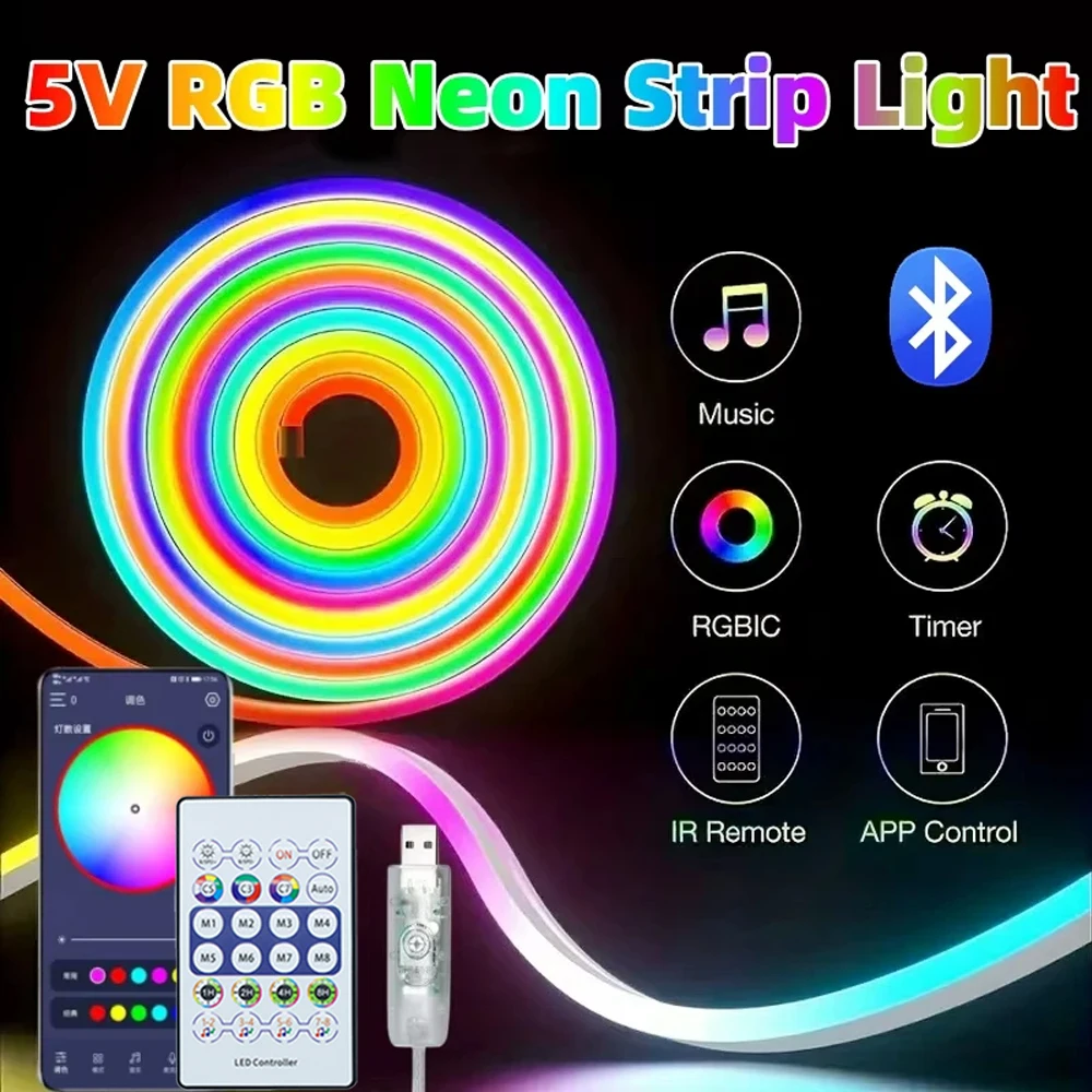 RGB Flexible LED Strip Lights USB Neon Rope Lights Remote App Control Music Sync Color…
