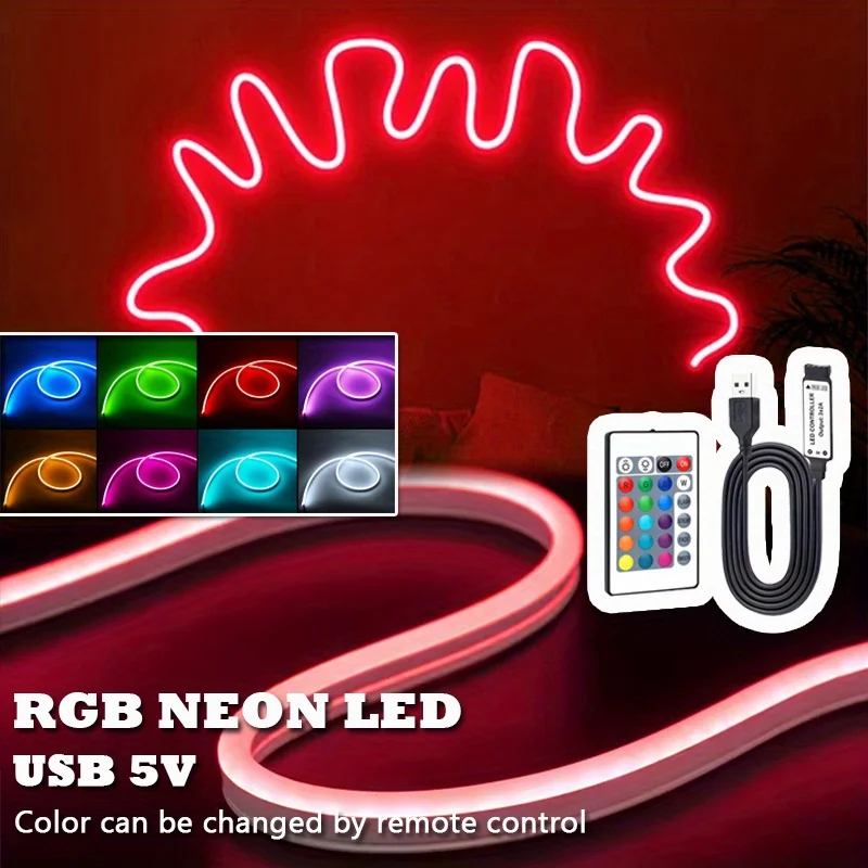 USB Neon LED Strip Light Flexible Colour Changing Lights 5V SMD 3535 Neon Rope Lights USB…