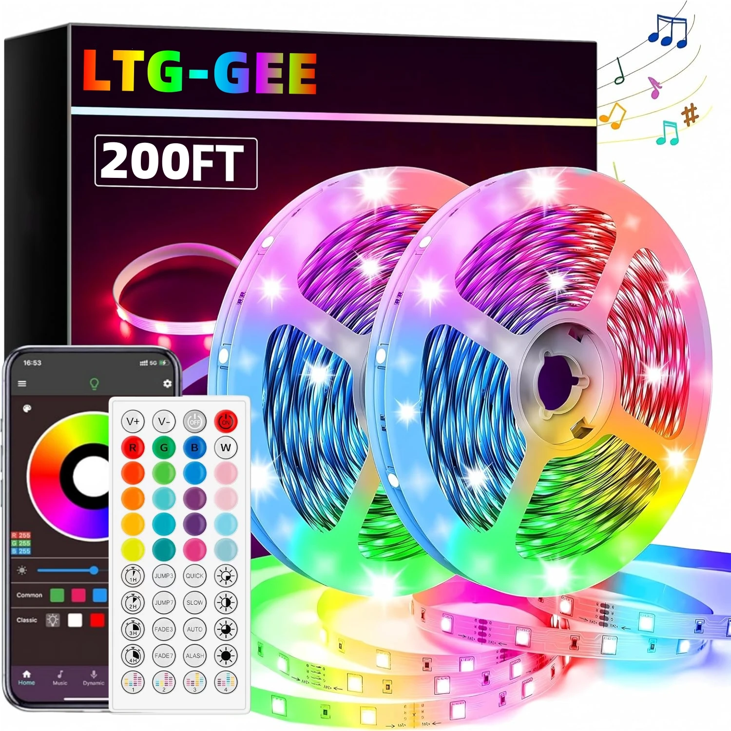 LTG-GEE RGB LED Strip Lights Music Sync USB 5V Remote Control Led Ribbon Flexible Lamp…