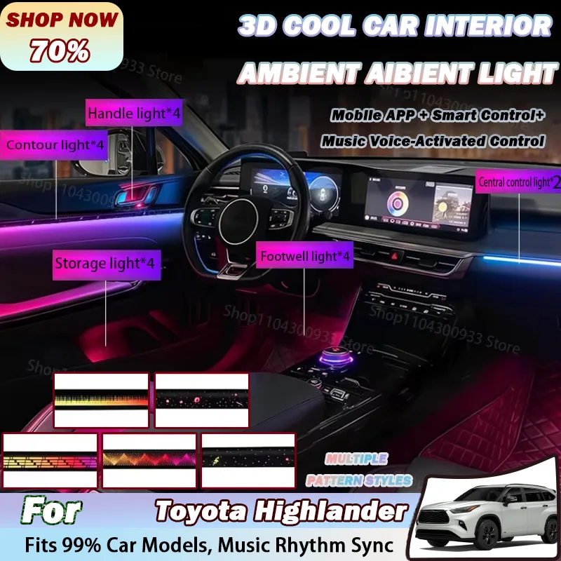 For Toyota Highlander LED Car Interior Ambient Strip Lights RGB Fiber Optic Atmosphere…