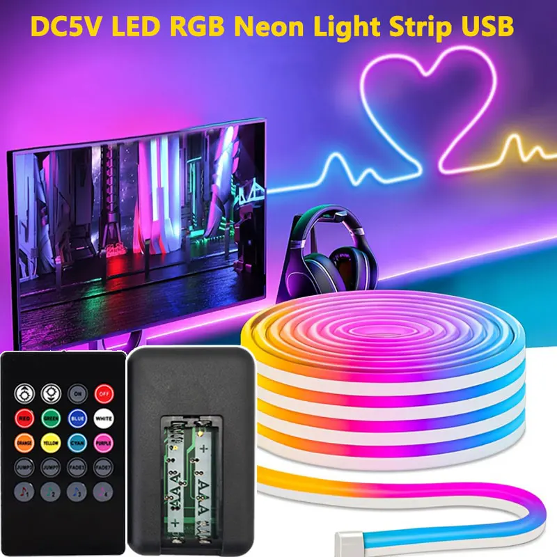 RGB Neon Strip Lights with 20Keys Remote Flexible Ambient Lighting for Living Room…
