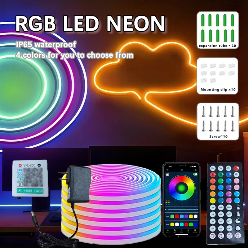 RGB LED Neon Rope Lights APP Control Music Sync IP65 Waterproof Flexible Multi Modes…