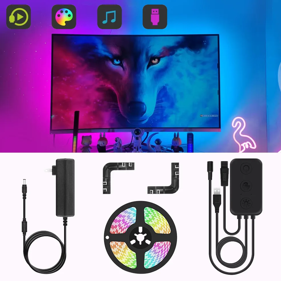 DC12V WS2811 RGBIC Sync Screen Color Led Lights Strip 14"-49" Ambient RGB Led PC…