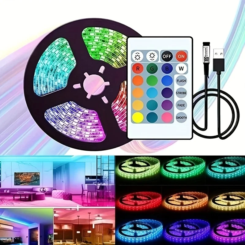 5050 RGB LED Strip 5V USB Power Supply,24-Key Remote Control/App Control, Suitable for TV…