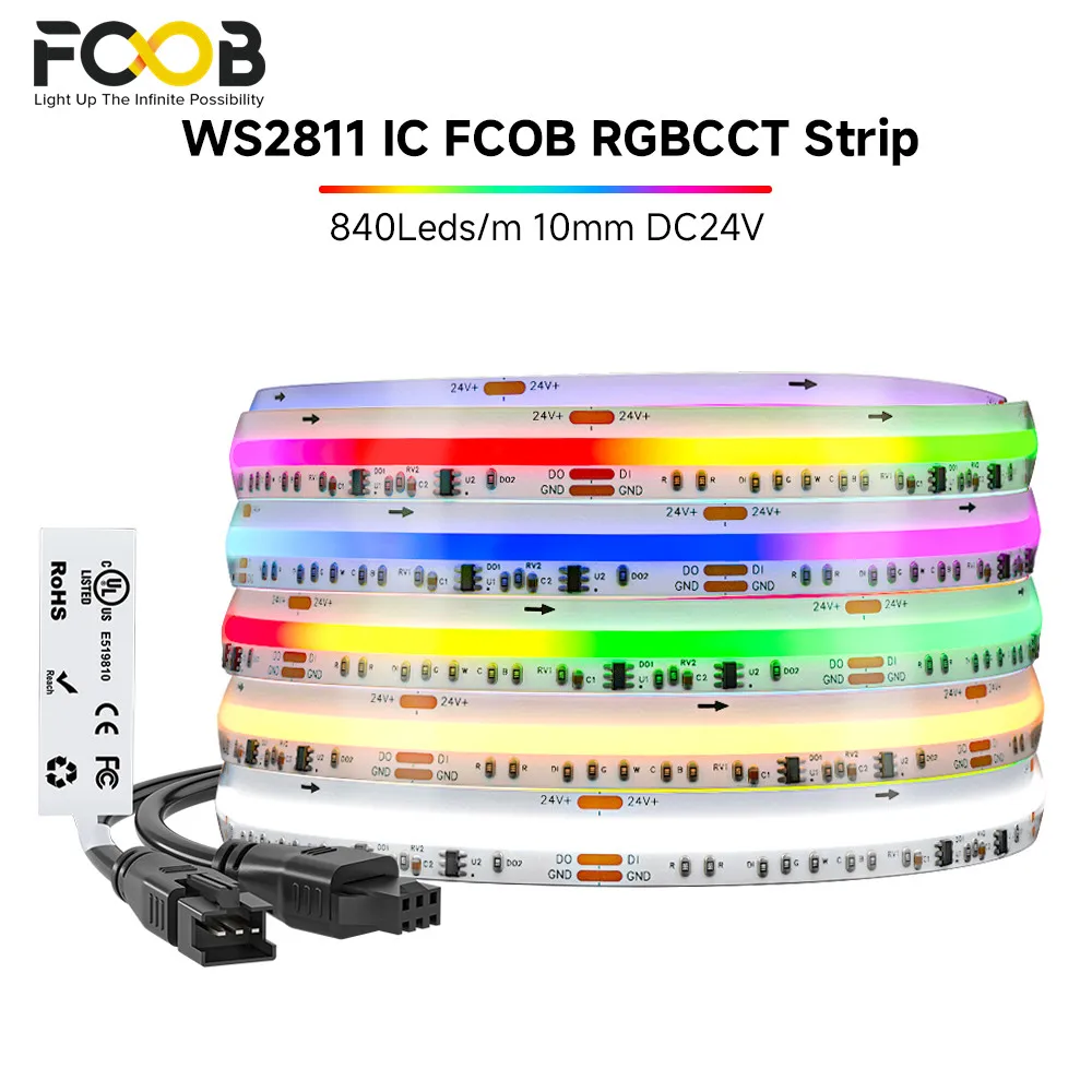 FCOB SPI RGBCCT IC LED Strip Light WS2811 Dual IC Addressable 840 LED Dream Color RGB+CW…