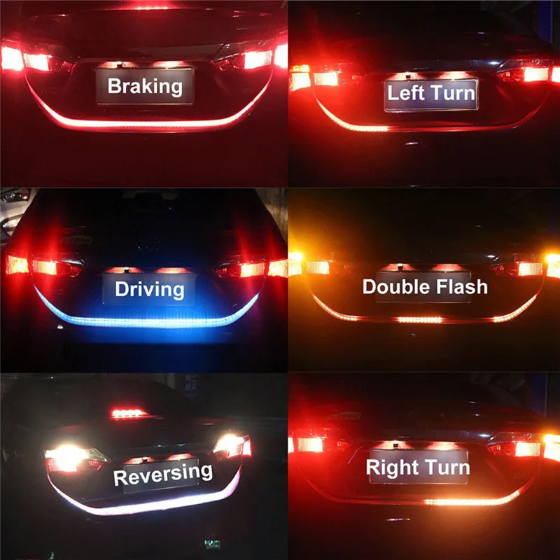 1.2m 12V RGB Flow Type LED Car Tailgate Strip Waterproof Brake Driving Turn Signal Light…